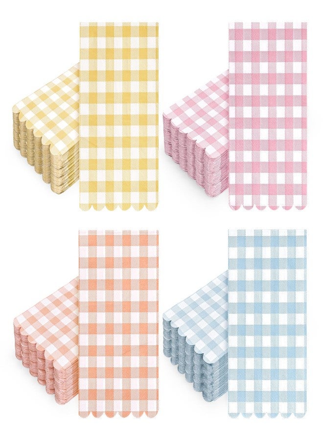 Whaline 100 Pcs Gingham Pastel Guest Napkins Colored Buffalo Plaid Scalloped Disposable Napkins Checkered Dinner Hand Paper Napkin for Wedding Bathroom Birthday Picnic Party Table Supplies - Image 1